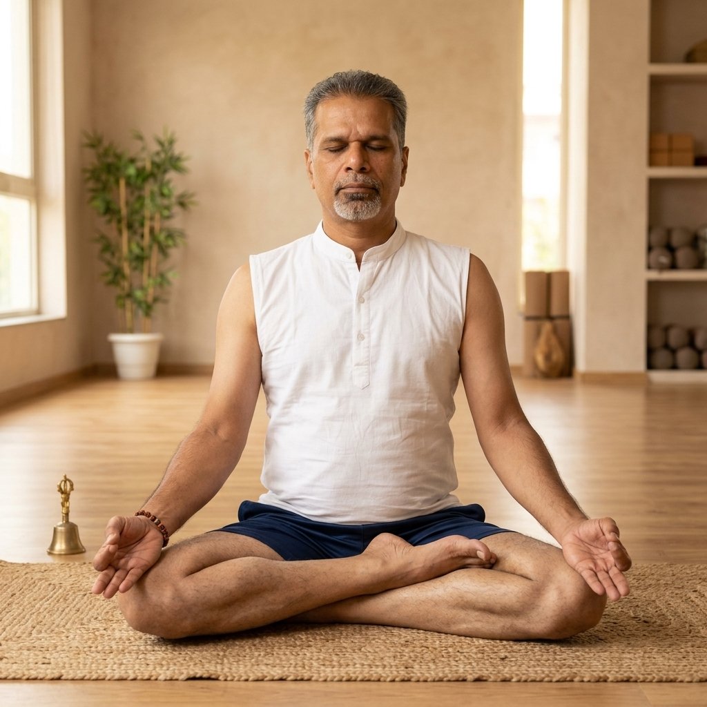 Meditation and Gyan Mudra hand gesture demonstration by Divya Darshan Shrivastava